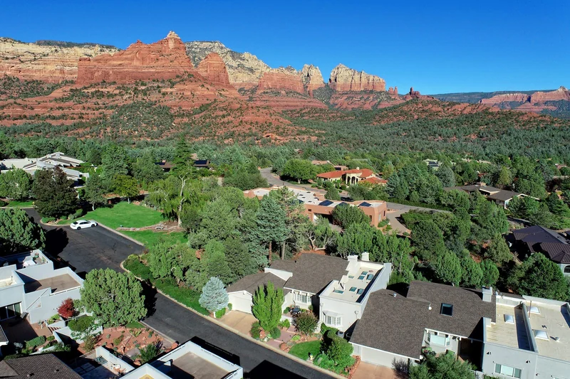 Aerial view of the property and surrounding Sedona landscape