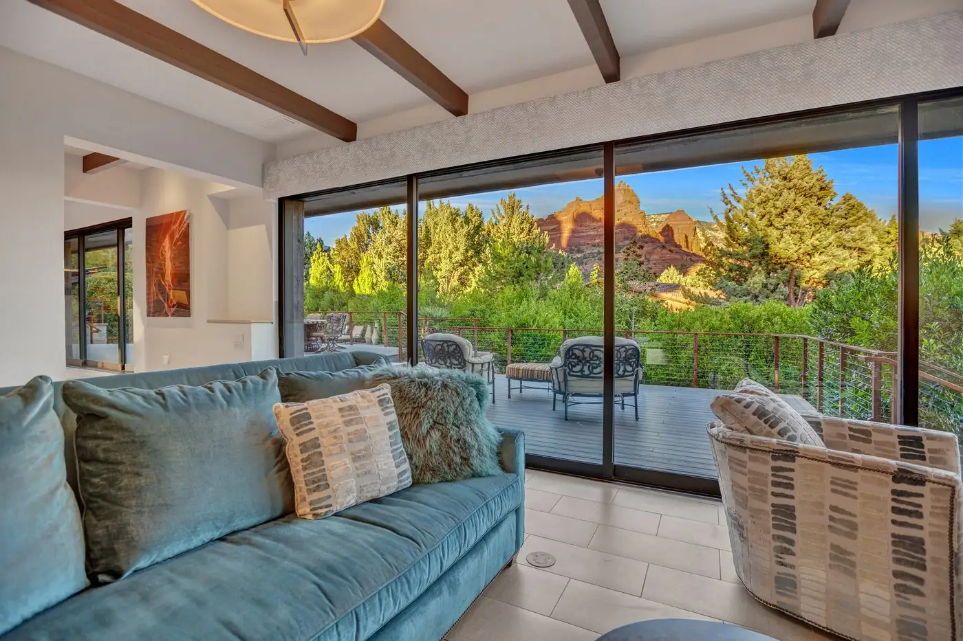 Living room with large multi slide window wall